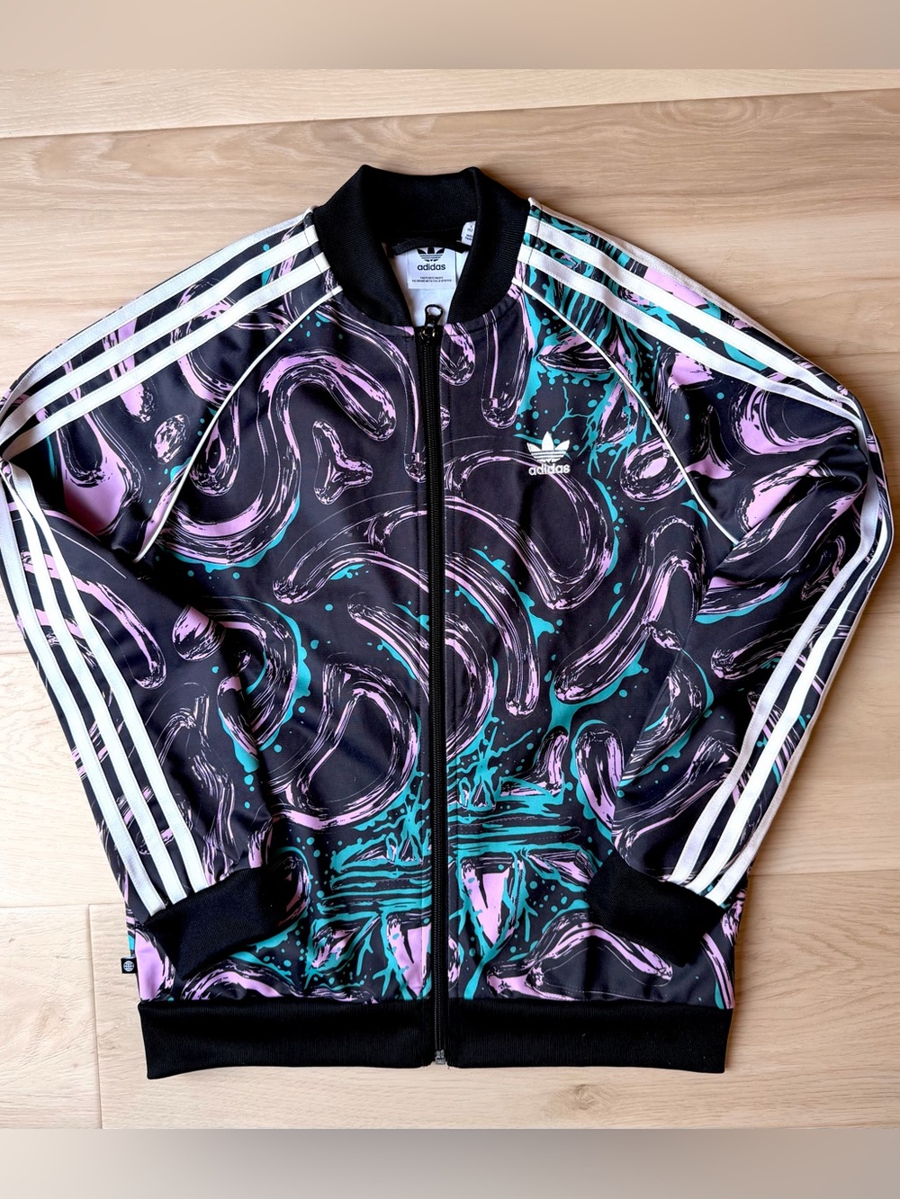 Adidas Originals Kids Monogram Track Jacket US M 11-12Y Black Purple Teal AOP